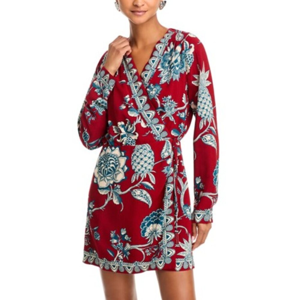 NWOT FARM Rio Tropical Landing Mini Wrap Dress with Beaded Tassels - Size Small